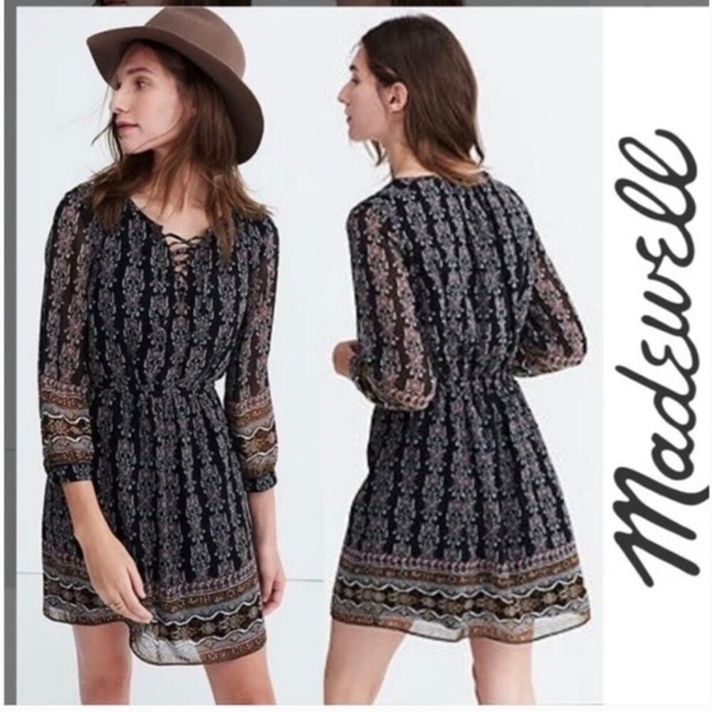 Madewell Lace-Up Dress in Burnished‎ Floral Size 6